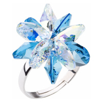 Evolution Group Stříbrný prsten s krystaly Swarovski modrá kytička 35024.3