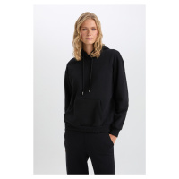 DEFACTO Relax Fit Hooded Kangaroo Pocket Thick Casual Basic Plain Black Sweatshirt