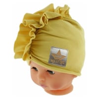 Baby Nellys Jarní/podzimní bavlněná čepice - turban, hořčicová