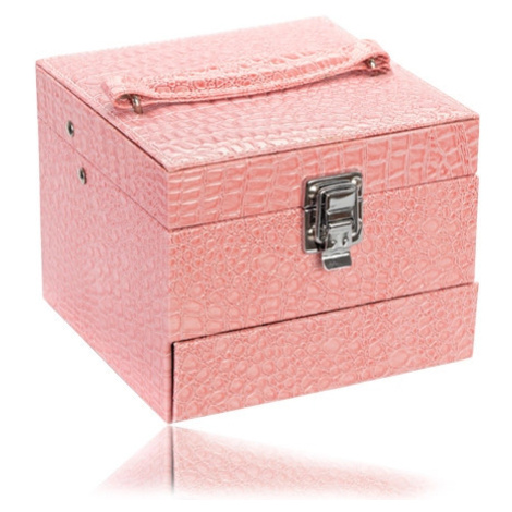 Kufříková šperkovnice růžové barvy, kovové detaily ve stříbrném odstínu, dvě samostatně použitel Šperky eshop