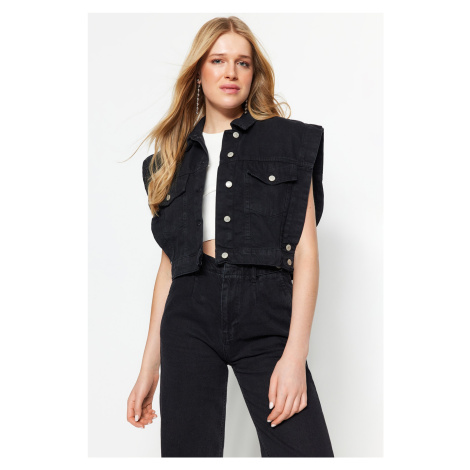 Trendyol Black Button Detailní džínová vesta
