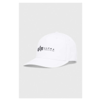 Bavlněná čepice Alpha Industries bílá barva, s potiskem, 126912.09-White