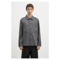 Vlněná košile Maison Kitsuné Overshirt šedá barva, relaxed, s klasickým límcem, MM00401WT0032