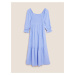 Řasené midi šaty ze směsi lnu Marks & Spencer modrá