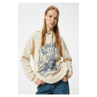 Koton Oversize Hooded Sweatshirt Slogan Printed Long Sleeve