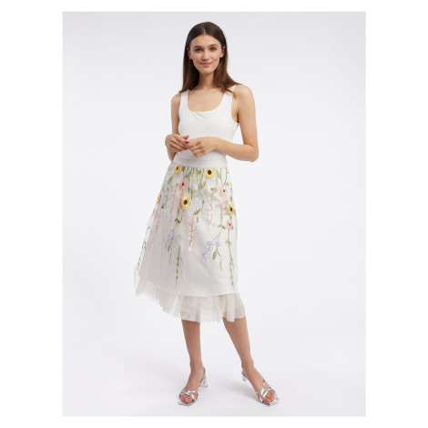 Krémová dámská květovaná midi sukně ORSAY