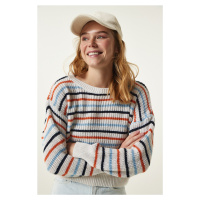Happiness İstanbul Women's Cream Striped Seasonal Knitwear Sweater