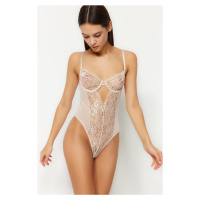 Trendyol Ecru Ruched Window/Cut Out Detailed Rope Strap Snap Knitted Body