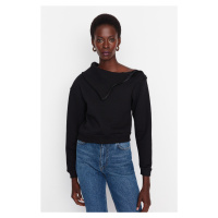 Trendyol Black Collar with Rib and Zipper Detail, Fleece Inside, Knitted Sweatshirt