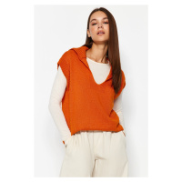 Trendyol Orange Soft Textured Polo Neck Pletený svetr