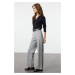 Trendyol Grey Stitch Detailed High Waist Wide Leg Trousers