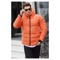 Madmext Orange Stand Collar Hooded Men's Puffer Coat 6805