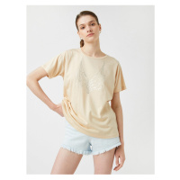 Koton Printed T-Shirt, Crew Neck Short Sleeve Modal Blend.