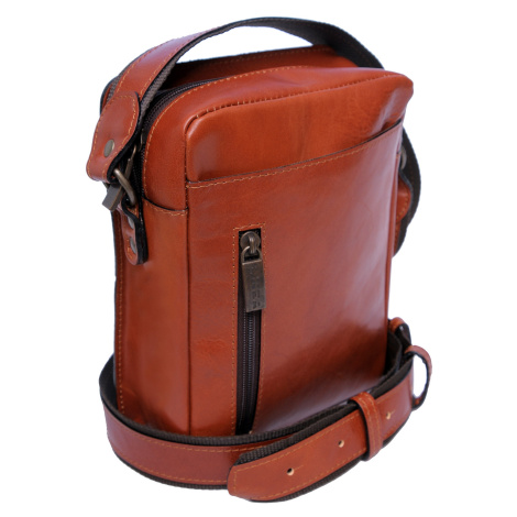 Pánské crossbody z pravé kůže ručně šité, česká výroba; hnědá