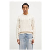 Vlněný svetr FILA+ Cabled Knitted Crewneck béžová barva, hřejivý, 42FW24JJ02544C007