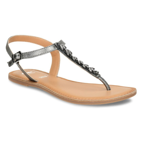 Stříbrné dámské kožené řemínkové sandály mezi prst