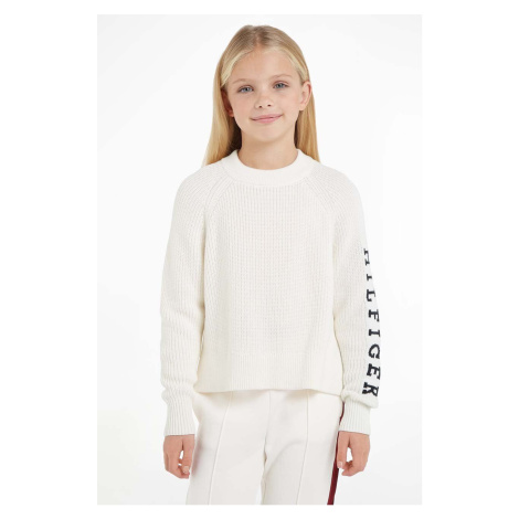 Dětský bavlněný svetr Tommy Hilfiger bílá barva, hřejivý