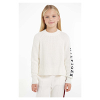 Dětský bavlněný svetr Tommy Hilfiger bílá barva, hřejivý