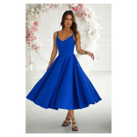 Modré midi šaty na ramínka