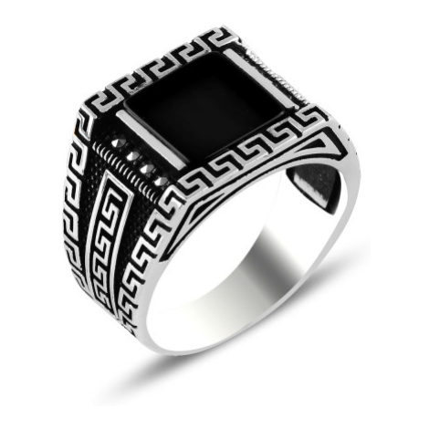 OLIVIE Pánský stříbrný prsten ONYX 5703