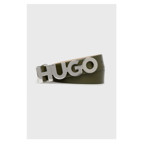 Kožený pásek HUGO dámský, zelená barva Hugo Boss