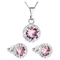 Evolution Group Sada šperků s krystaly Swarovski náušnice, řetízek a přívěsek růžové kulaté 3915