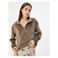 Koton Velvet Pajama Top Half Zipper Polo Neck