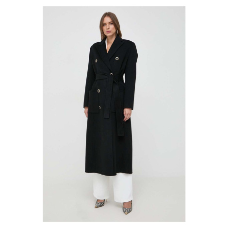 Vlněný kabát Elisabetta Franchi černá barva, přechodný, dvouřadový