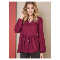 Blouse ONE with a wide frill burgundy