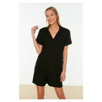 Trendyol Black Viscose Shirt-Short Woven Pajamas Set