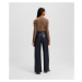 Džíny karl lagerfeld coated wide leg denim pants dark blue denim