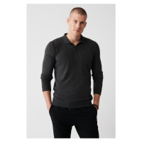 Avva Men's Anthracite Knitwear Sweater 3-Button Polo Neck Regular Fit