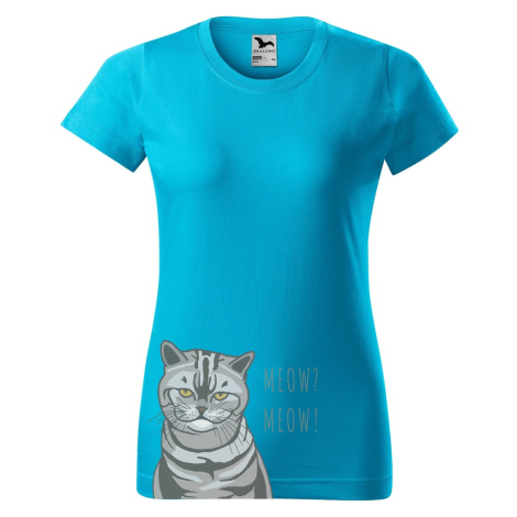 DOBRÝ TRIKO Dámské tričko s potiskem kočky Barva: Tyrkysová
