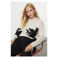 Trendyol Stone Soft Texture Stand Collar Color Block Knitwear Sweater