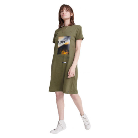 Superdry DESERT GRAPHIC T-SHIRT DRESS Dámské šaty, khaki, velikost