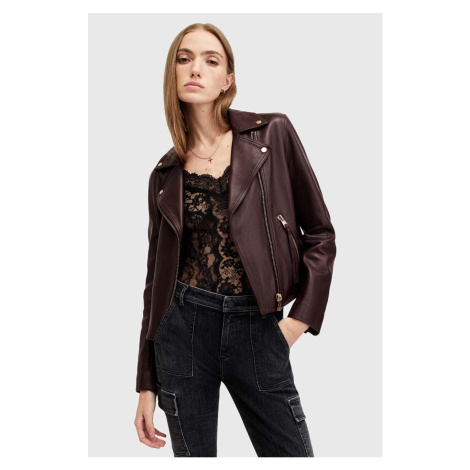 Kožená bunda AllSaints DALBY BIKER dámská, vínová barva, přechodná, W099LB