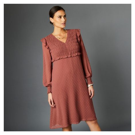 Blancheporte Rozšířené šaty s výšivkou a žabičkováním růžové dřevo