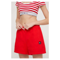 Bavlněné šortky Tommy Jeans červená barva, hladké, high waist, DW0DW17772