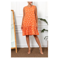 armonika Women's Orange Daisy Pattern Sleeveless Frilly Skirt Dress