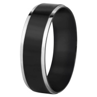 Troli Ocelový černý prsten se stříbrným okrajem 68 mm