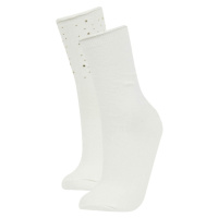 DEFACTO Woman Appliqued 2 Piece Cotton Long Socks