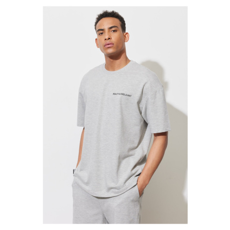 AC&Co / Altınyıldız Classics Men's Gray Melange Oversized Loose Fit, Crew Neck Cotton Printed T-