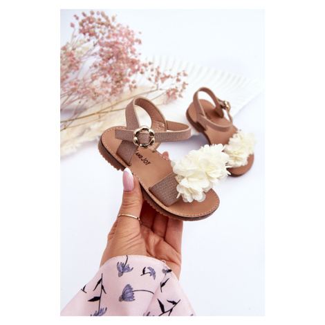 Módní dětské sandály s květy Béžovo-zlatá Poly Kesi