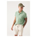 Avva Men's Aqua Green 100% Cotton Woven Detail Standard Fit Regular Fit Polo Neck T-shirt