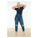 Trendyol Curve Dark Blue Ripped Detailed High Waist Mom Fit Jeans