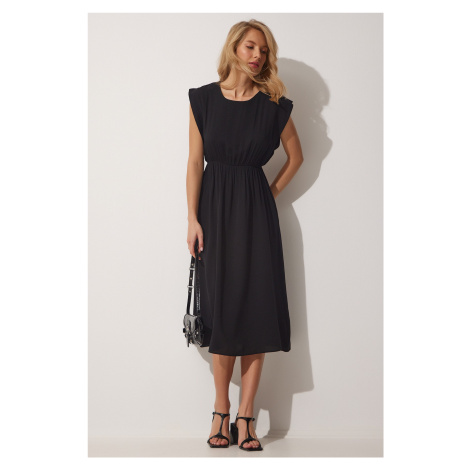 Happiness İstanbul Women's Black Pleated Summer Knitted Dress