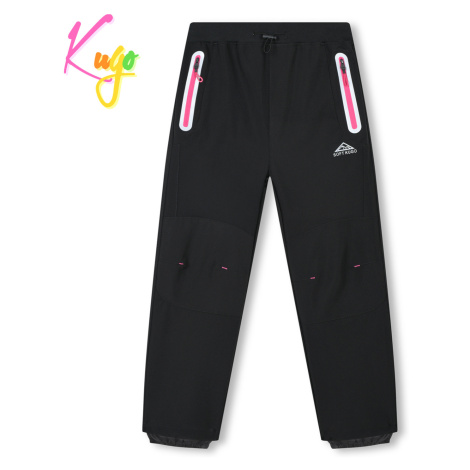 Dívčí softshellové kalhoty - KUGO HK3118, černá / růžové zipy Barva: Černá