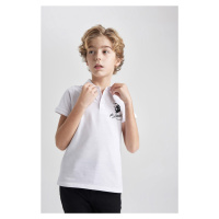 DEFACTO Boy's Pique Short Sleeve Atatürk Printed White Polo T-Shirt