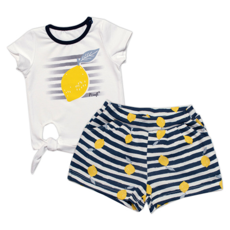 Dívčí triko+kraťasy 2D sada, Citrónky,, bílá/modrá