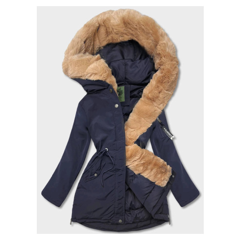 Tmavě modrá dámská zimní bunda parka (CAN-588BIG)